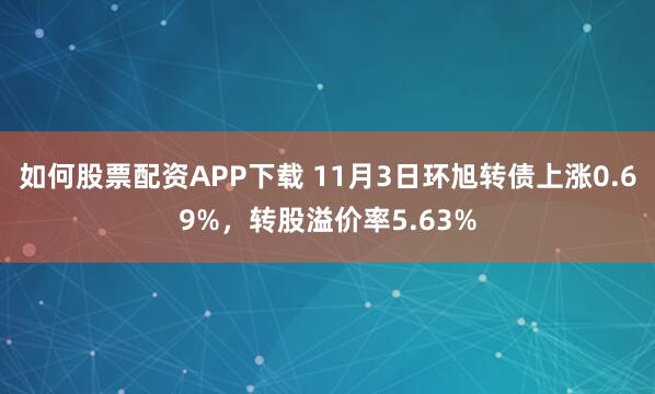 如何股票配资APP下载 11月3日环旭转债上涨0.69%，转股溢价率5.63%