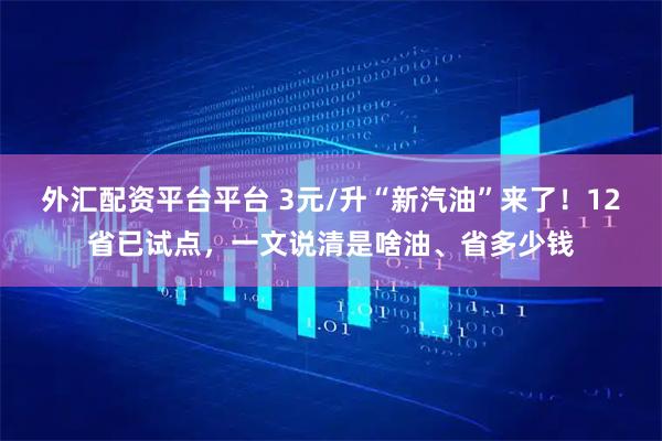 外汇配资平台平台 3元/升“新汽油”来了！12省已试点，一文说清是啥油、省多少钱