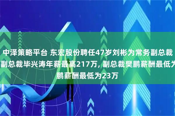 中泽策略平台 东宏股份聘任47岁刘彬为常务副总裁, 常务副总裁毕兴涛年薪最高217万, 副总裁樊鹏薪酬最低为23万